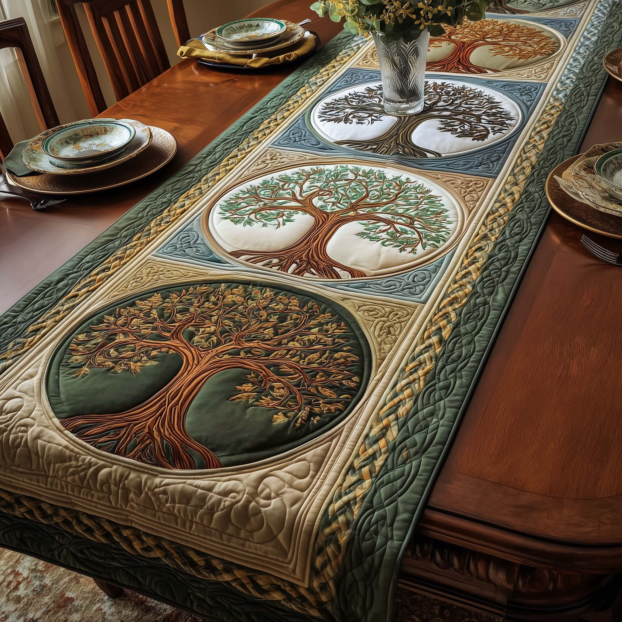Celtic Roots Quilted Table Runner Unique Table Runner Ideas Tree Of Life Gifts For Her