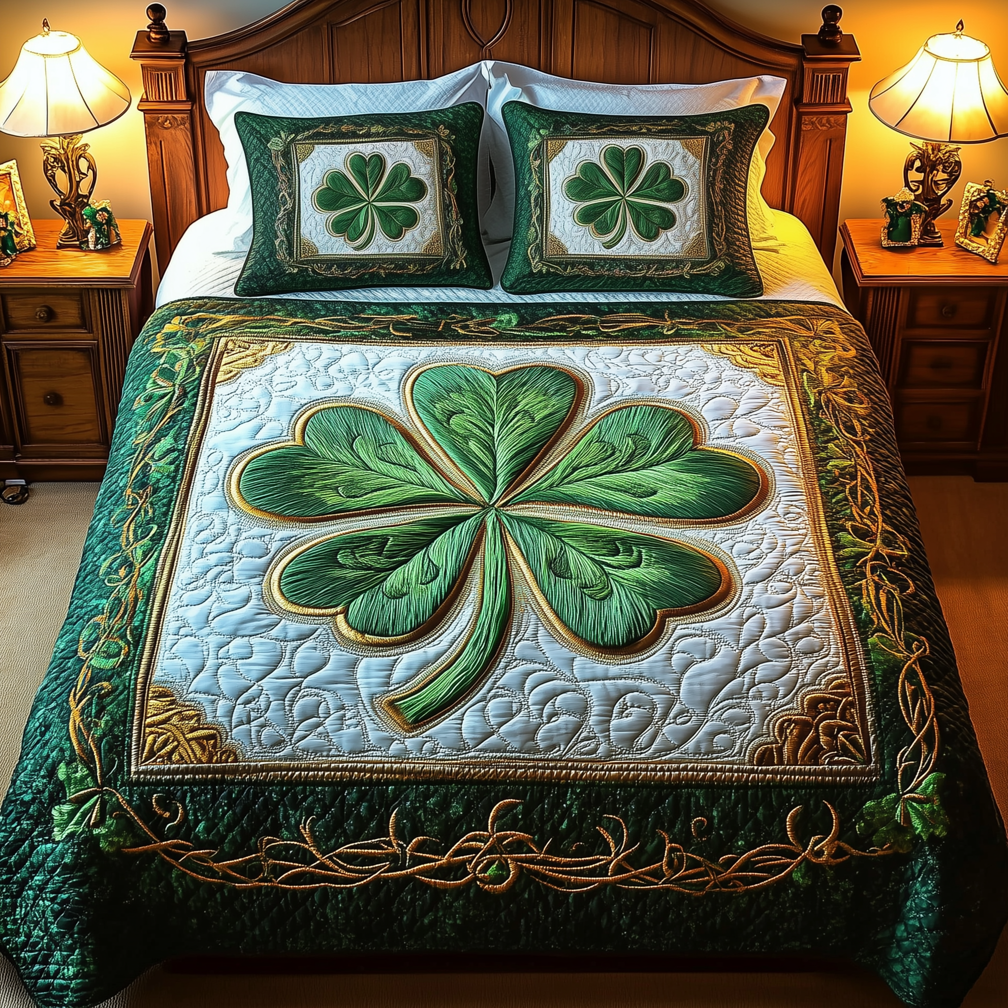 Celtic Shamrock Quilted Bedding Set Best Bedsheets Unique St Patrick's Day Gifts