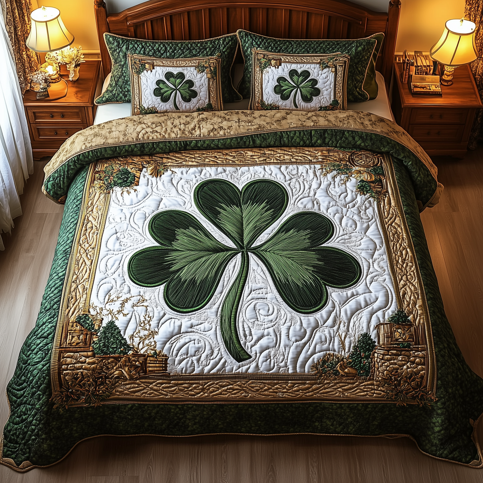 Celtic Shamrock Quilted Bedding Set Best King Size Sheets Happy St Patrick's Day Gifts