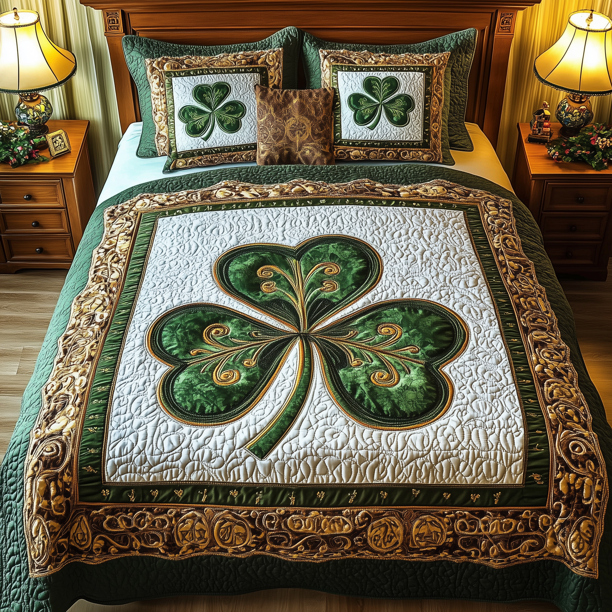 Celtic Shamrock Quilted Bedding Set Comforter Sets Queen St Patrick's Gift Ideas