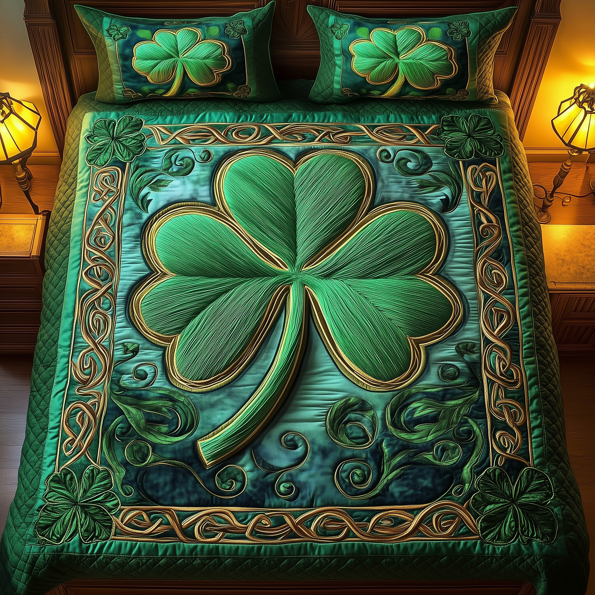 Celtic Shamrock Quilted Bedding Set Unique Sheet Sets Best St Patrick's Day Gifts