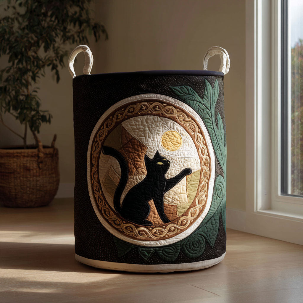 Celtic Twilight Cat Quilted Laundry Basket Rustic Laundry Bin Presents For Cat Owners