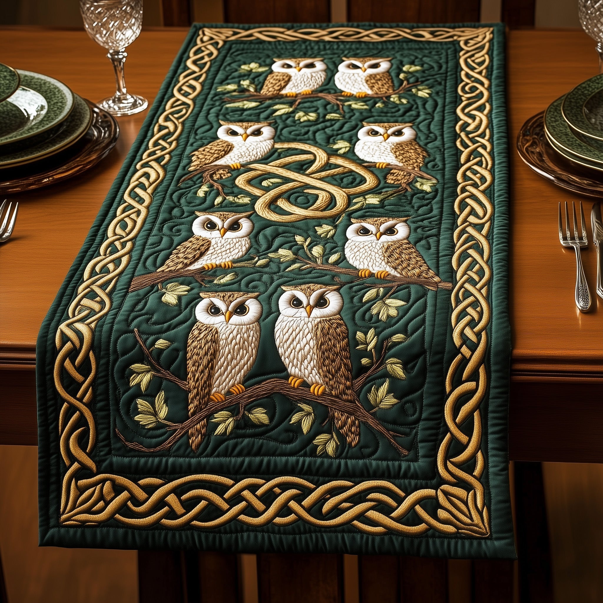 Celtic Wisdom Owl Quilted Table Runner Kitchen Table Decor St Patricks Day Gifts For Teens