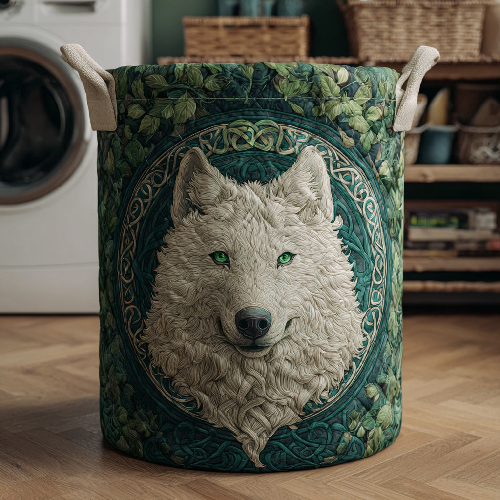 Celtic Wolf Quilted Laundry Basket Home Decor Styles Wolf Gifts For Father's Day