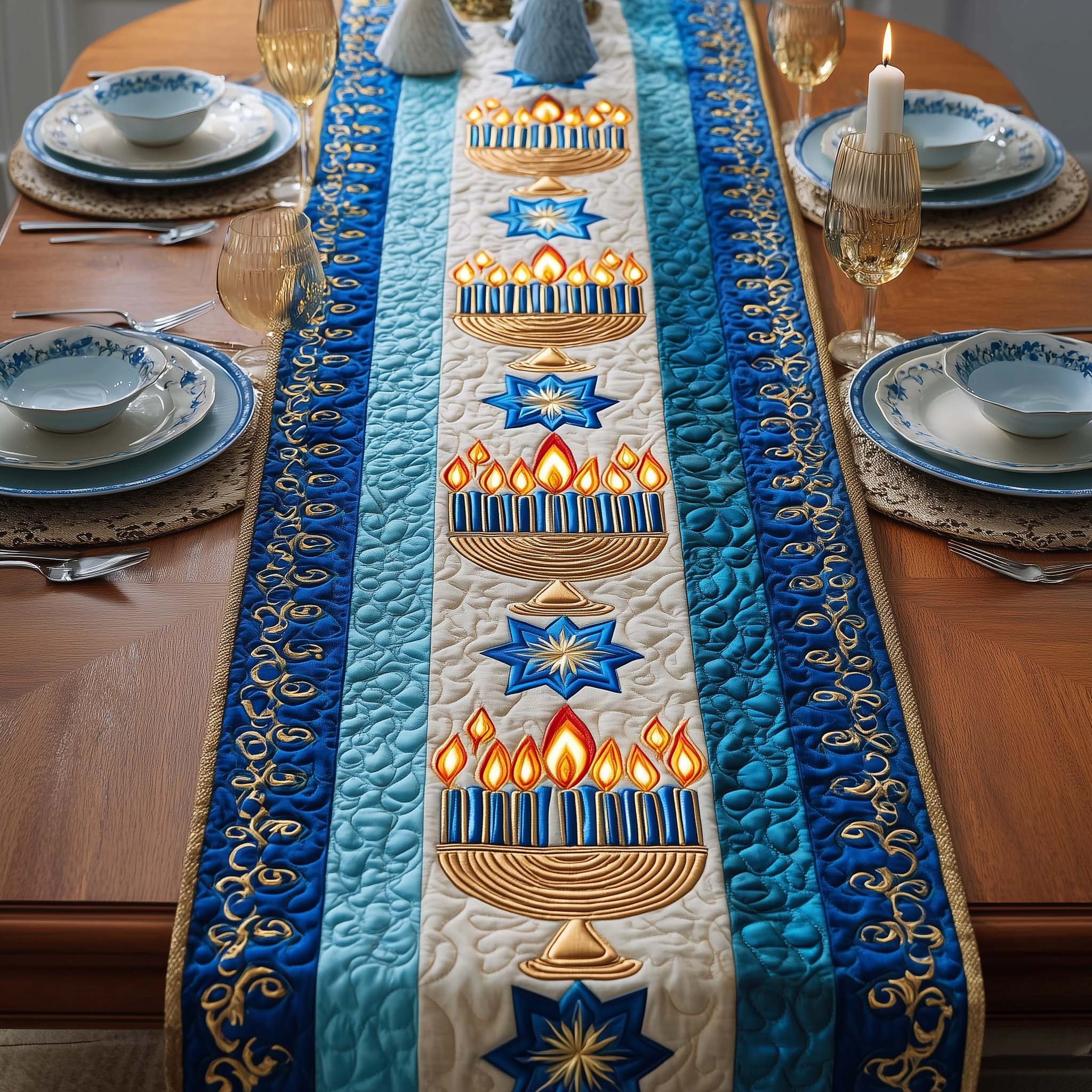 Ceremonial Menorah Quilted Table Runner Dinner Table Decor Ideas Best Hanukkah Gift Ideas