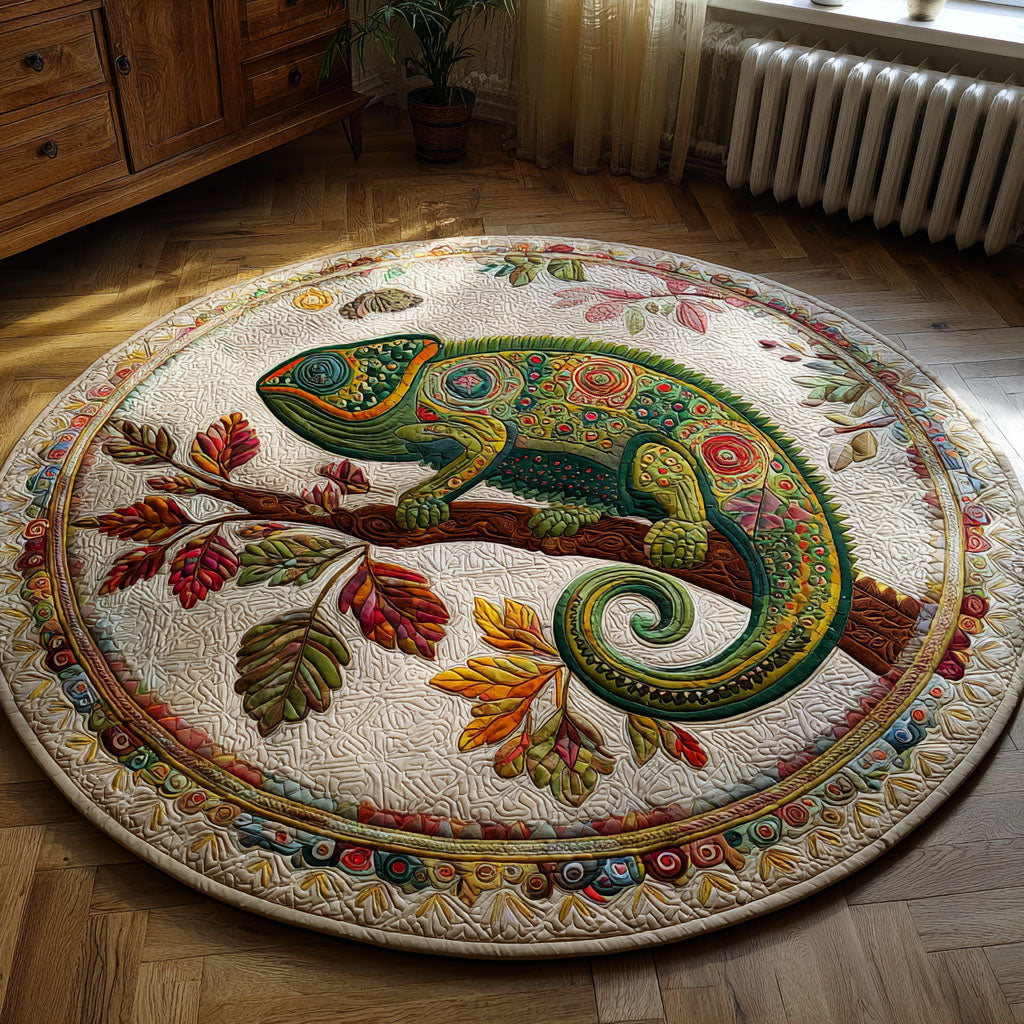 Chameleon Whimsy Quilted Round Mat House Decor Cute Mothers Day Gifts