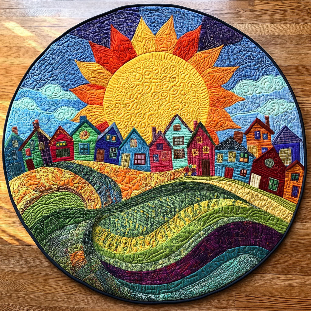 Charmed Hills Quilted Round Mat Large Round Carpet Unique Dad Gifts For Father's Day