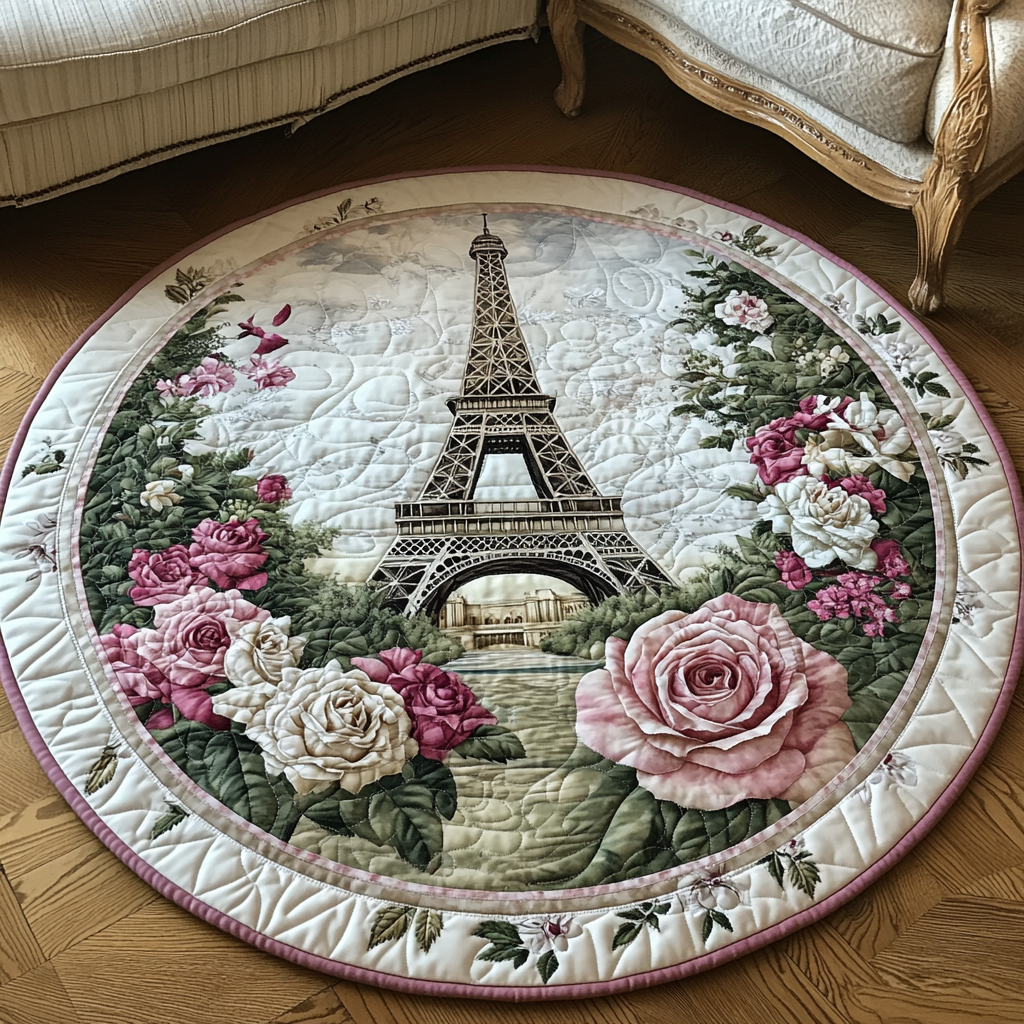 Charming Eiffel Tower Quilted Round Mat Large Round Area Rugs Dad Gifts For Father's Day 2026
