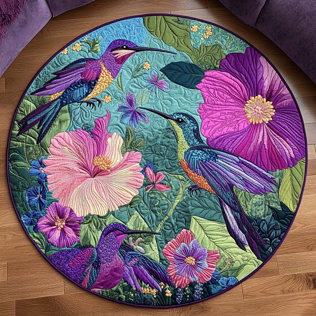 Charming Hummingbird Day Quilted Round Mat Best Round Rugs Good Gifts For Mom Birthday