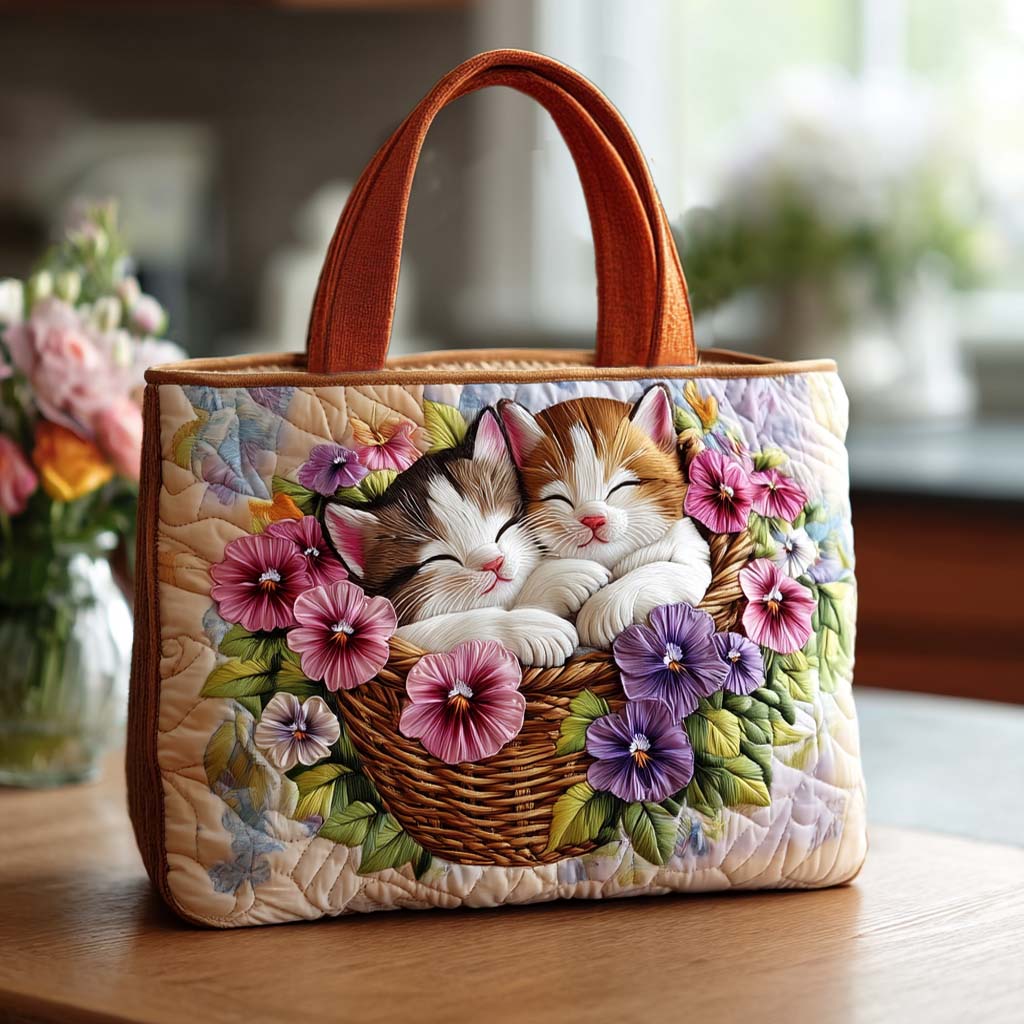 Charming Paws Quilted Tote Bag Handbag For Women Presents For Cat Owners