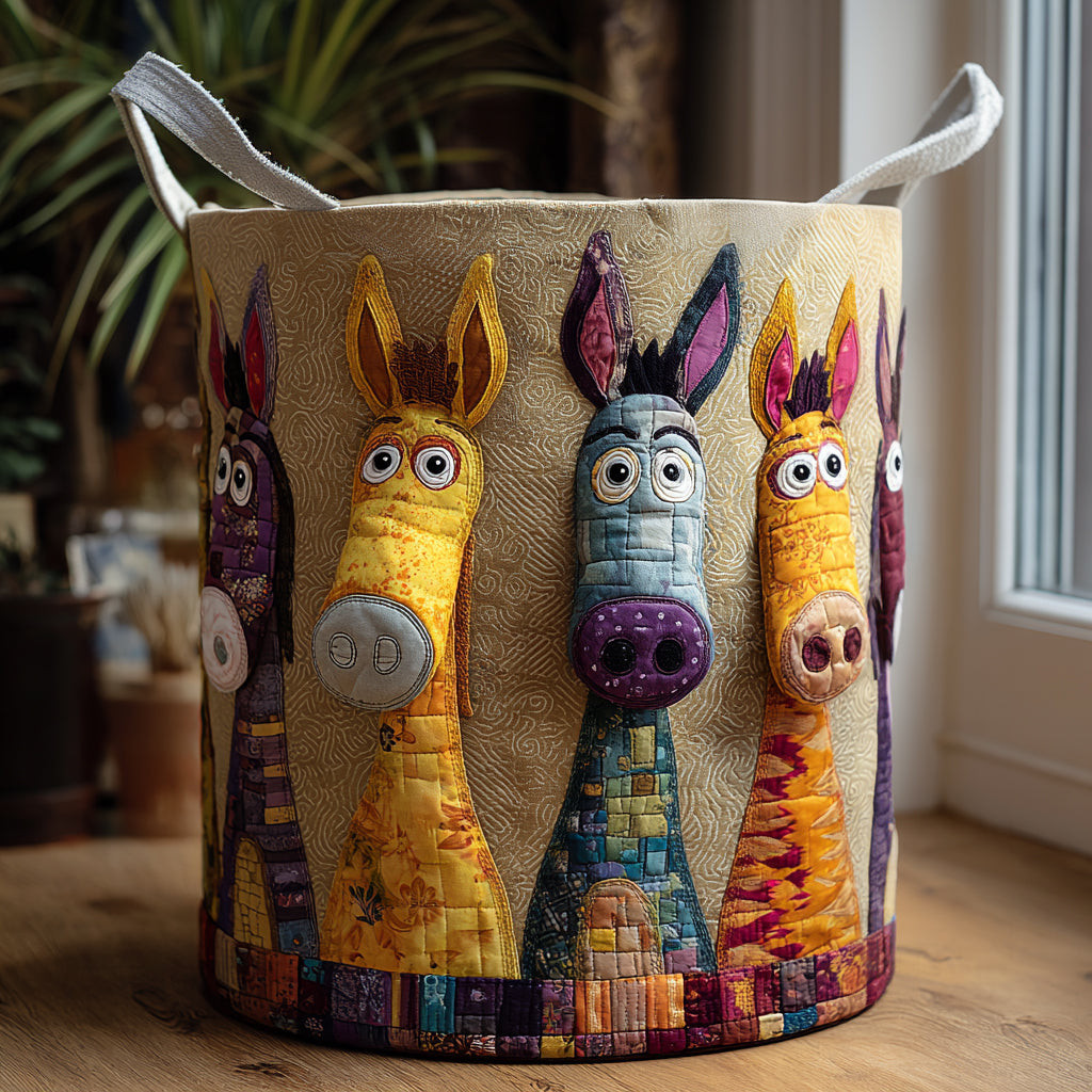 Cheeky Donkey Quilted Laundry Basket Modern Farmhouse Hamper Gifts For Donkey Owners