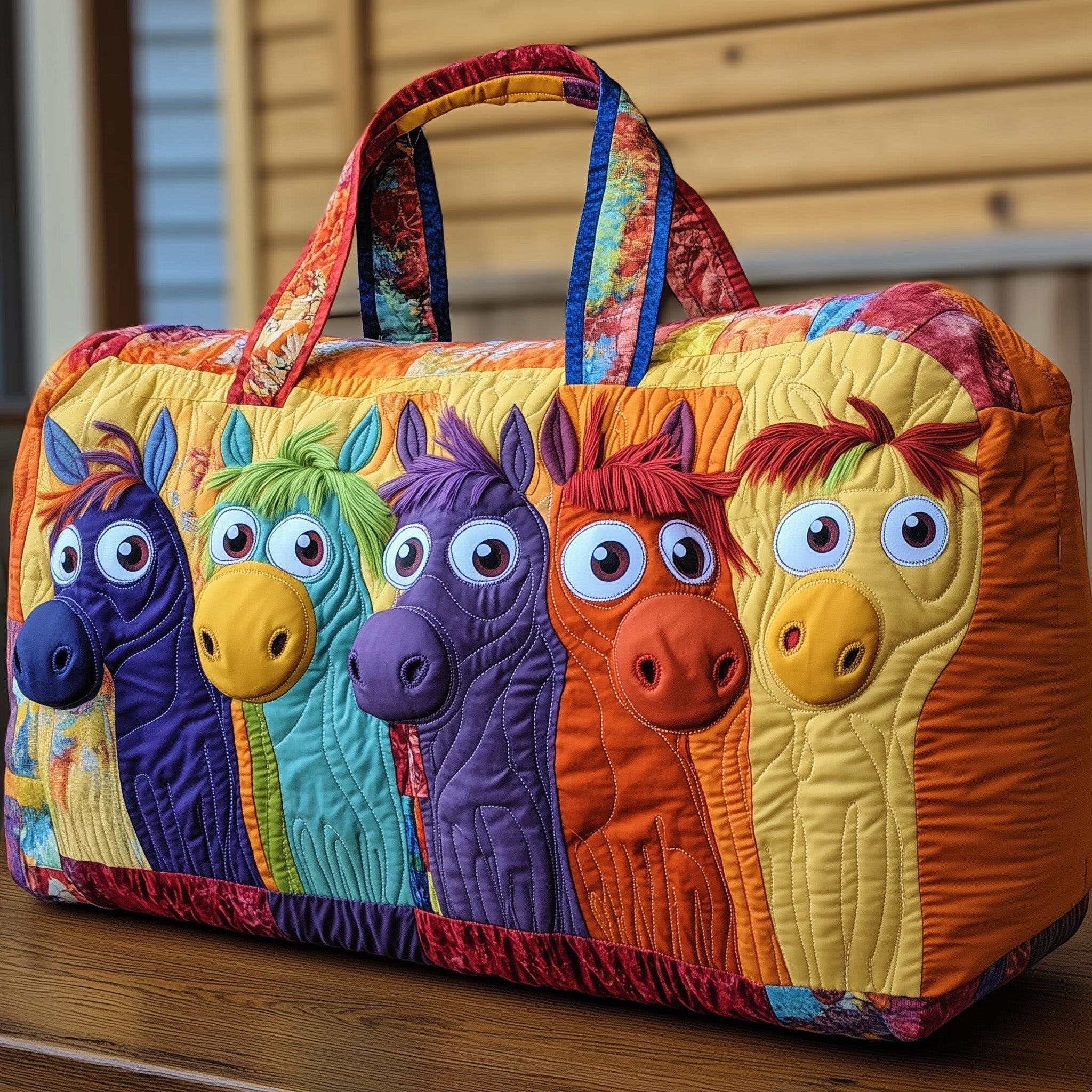 Cheerful Horses Quilted Duffle Bag Stylish Duffle Bag For Women Gift Ideas For Mum