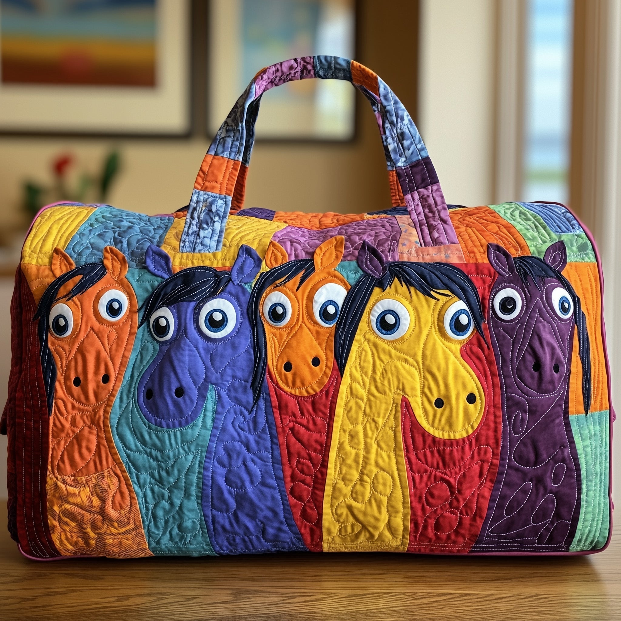 Cheerful Horses Quilted Duffle Bag Women's Sport Duffel Bag Useful Gift For Mother