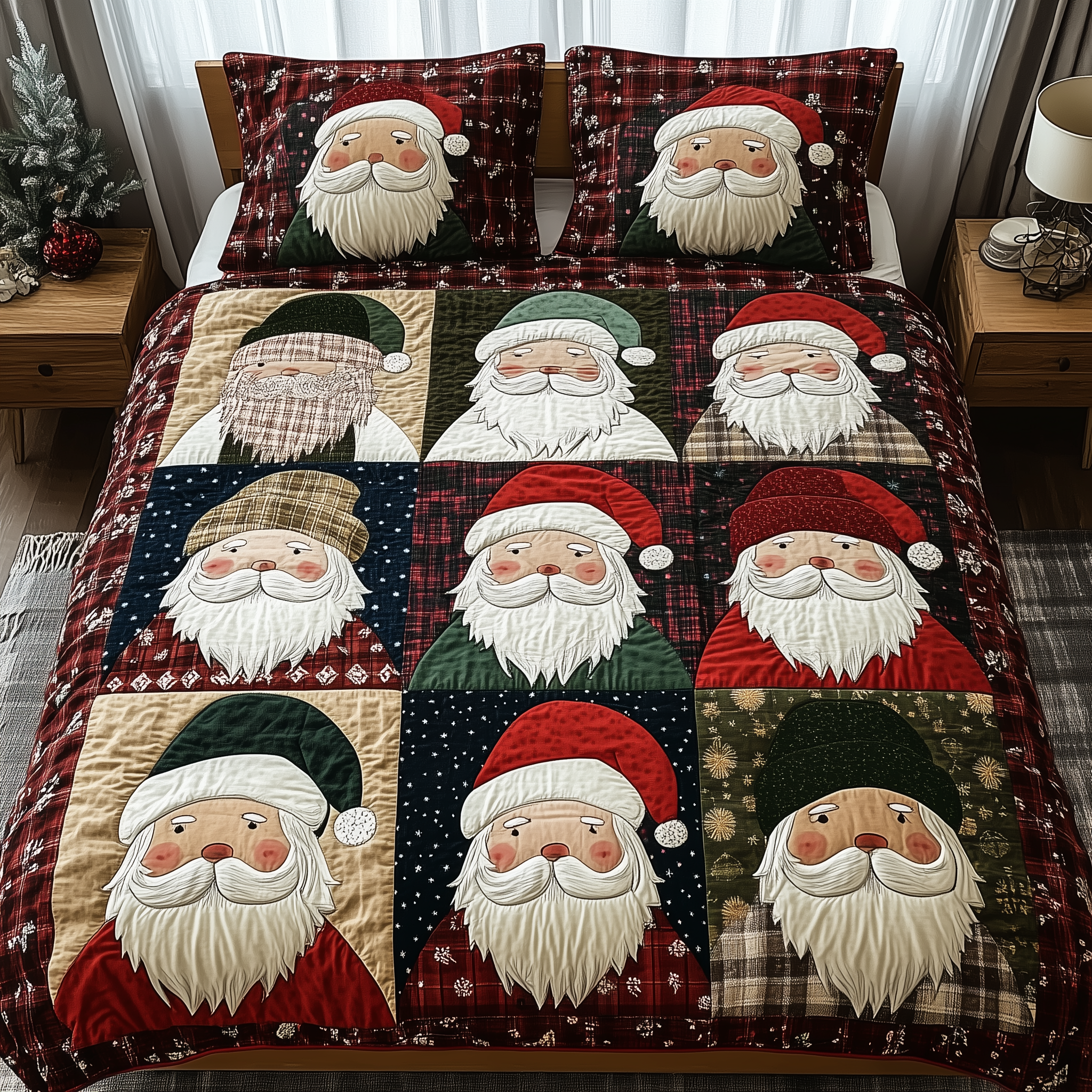 Cheerful Santa Quilted Bedding Set Christmas Quilt Sets Christmas Gifts For Girlfriend