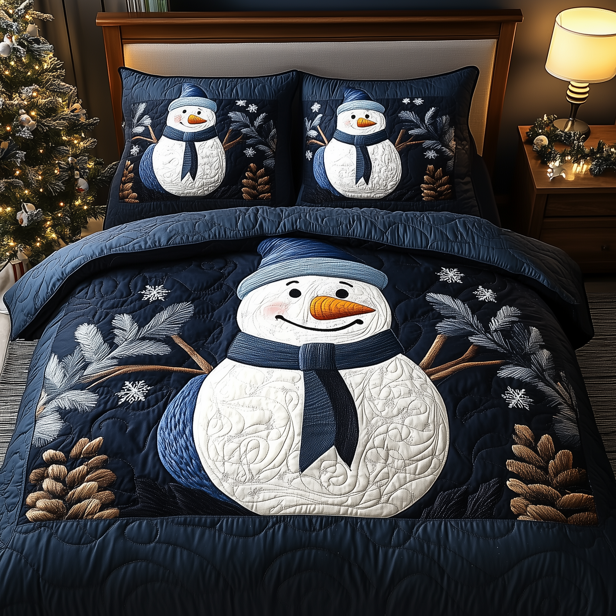Cheerful Snowman Quilted Bedding Set Christmas Room Decor Christmas Presents For Mum