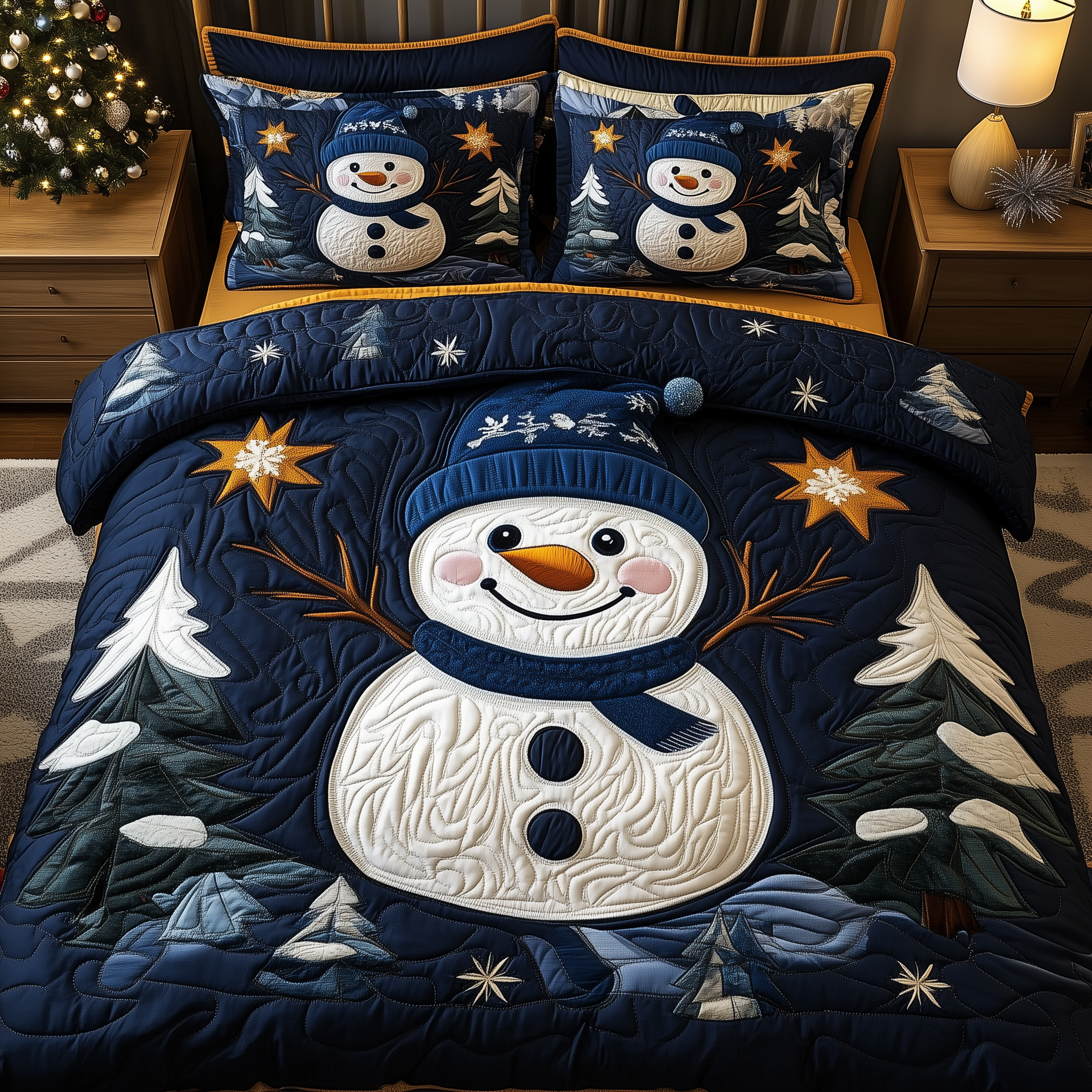 Cheerful Snowman Quilted Bedding Set Xmas Bedroom Ideas Christmas Present Ideas