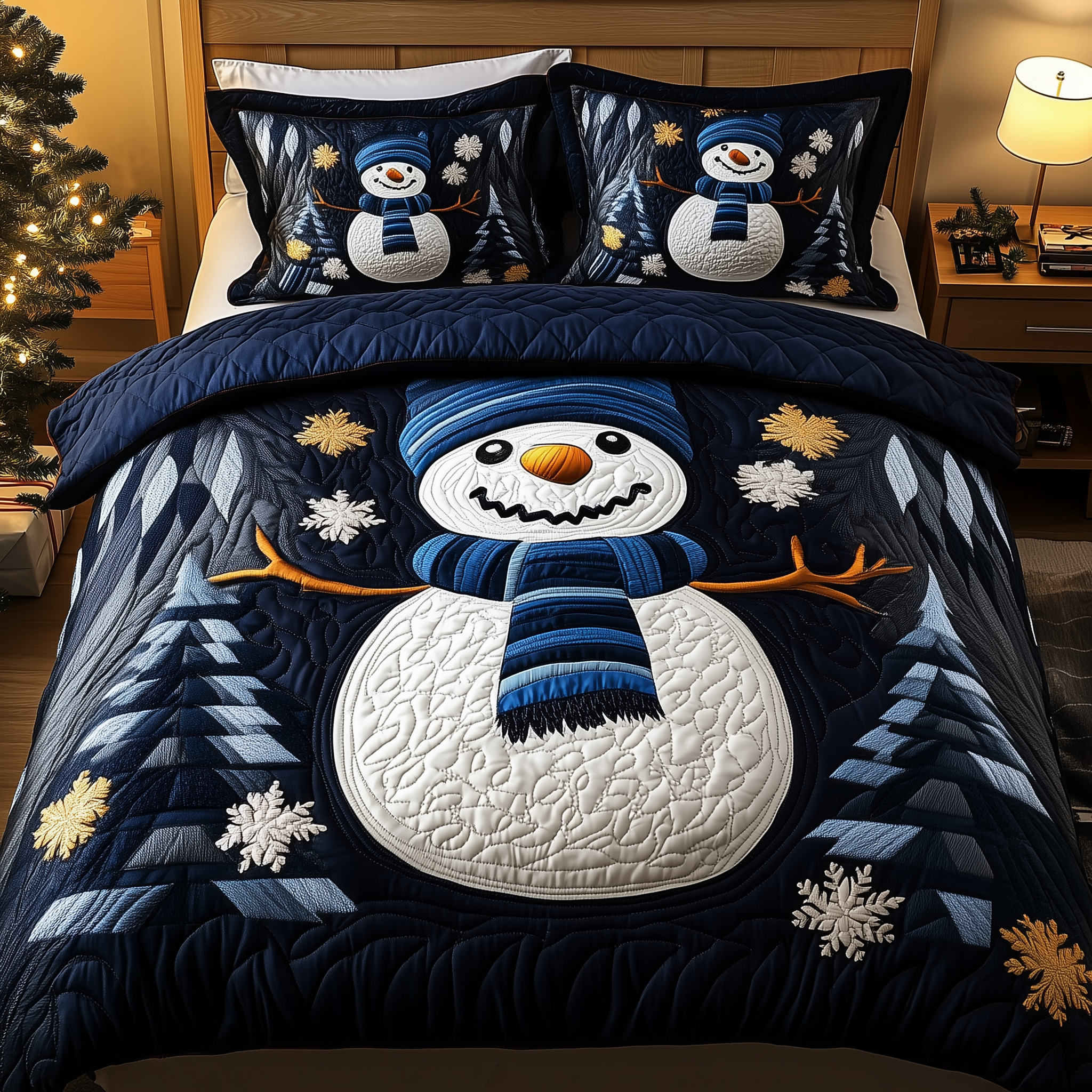 Cheerful Snowman Quilted Bedding Set Xmas Duvet Good Xmas Gifts For Her