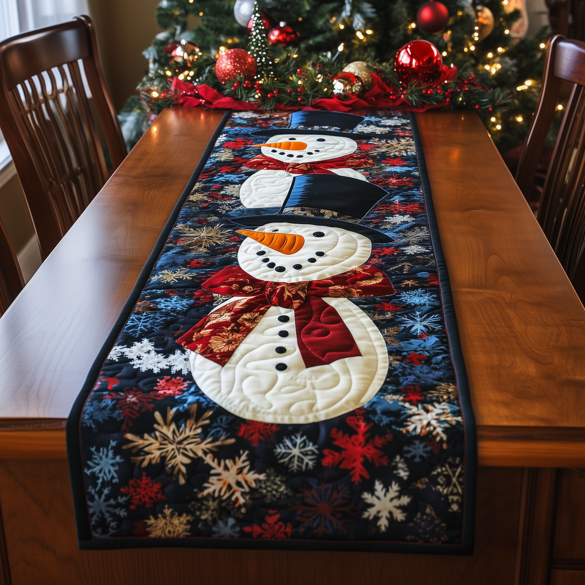 Cheerful Snowman Quilted Table Runner Christmas Dining Room Decor Family Xmas Gift Ideas
