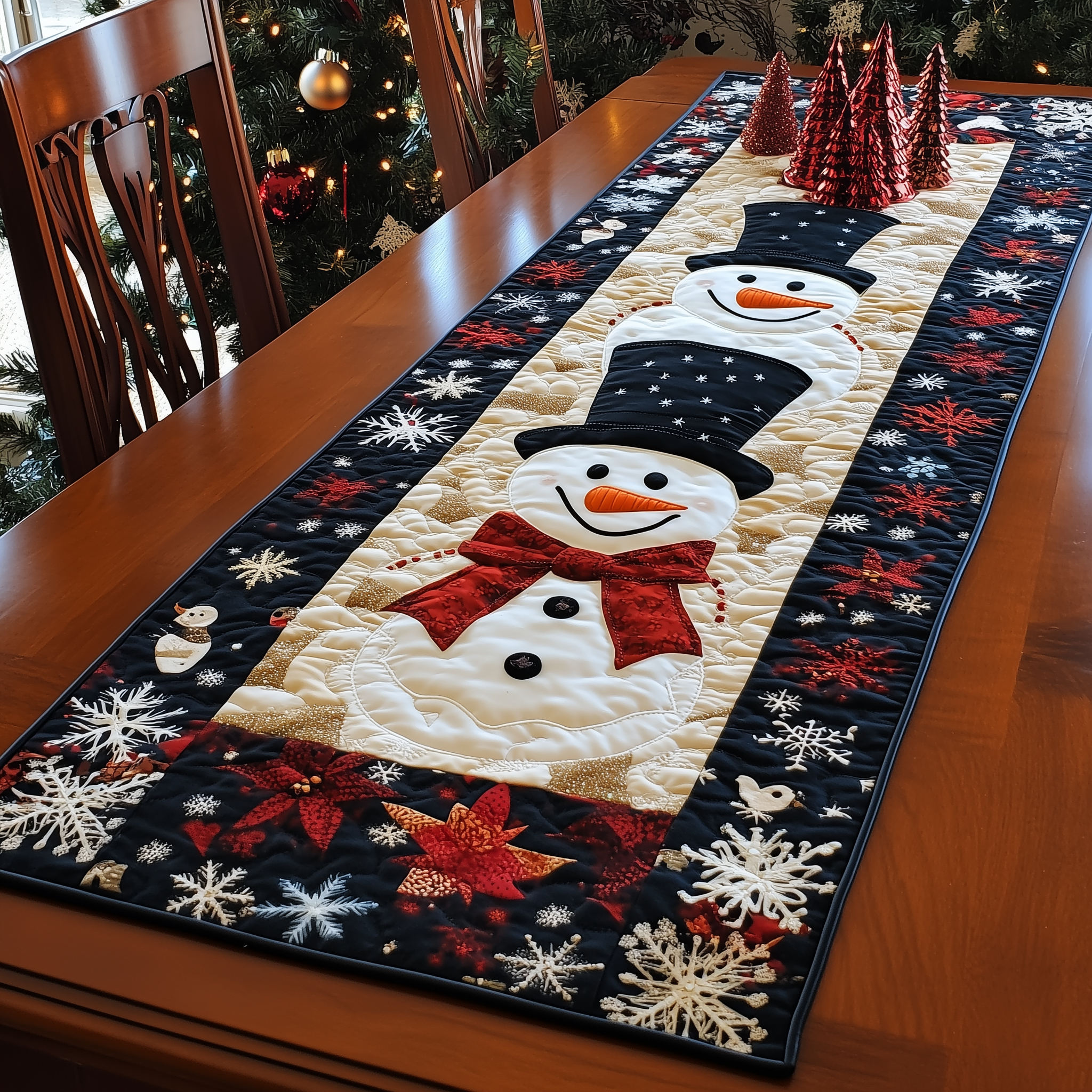 Cheerful Snowman Quilted Table Runner Christmas Dinner Decoration Ideas Family Christmas Present Ideas
