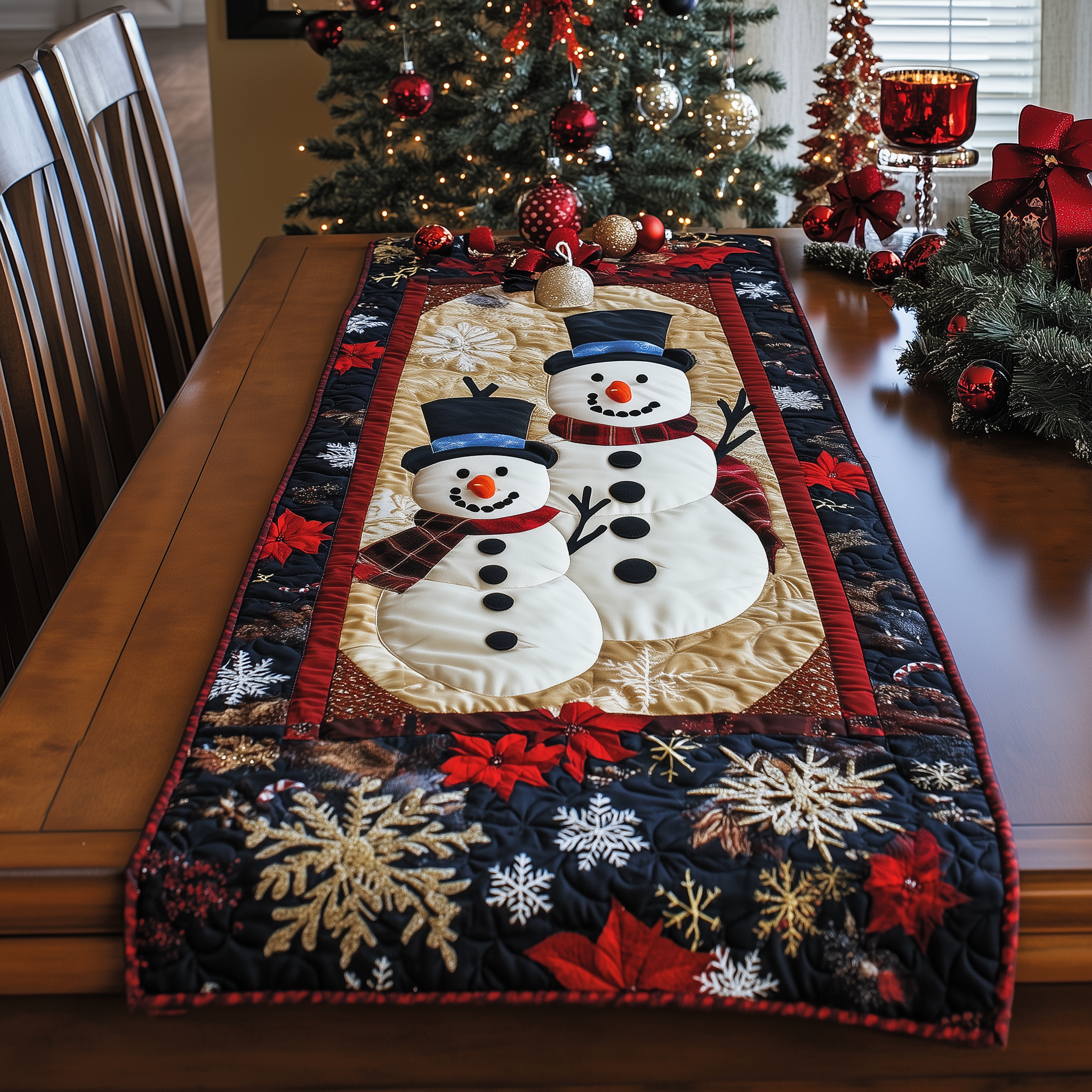 Cheerful Snowman Quilted Table Runner Christmas Dinner Decorations Family Xmas Present Ideas