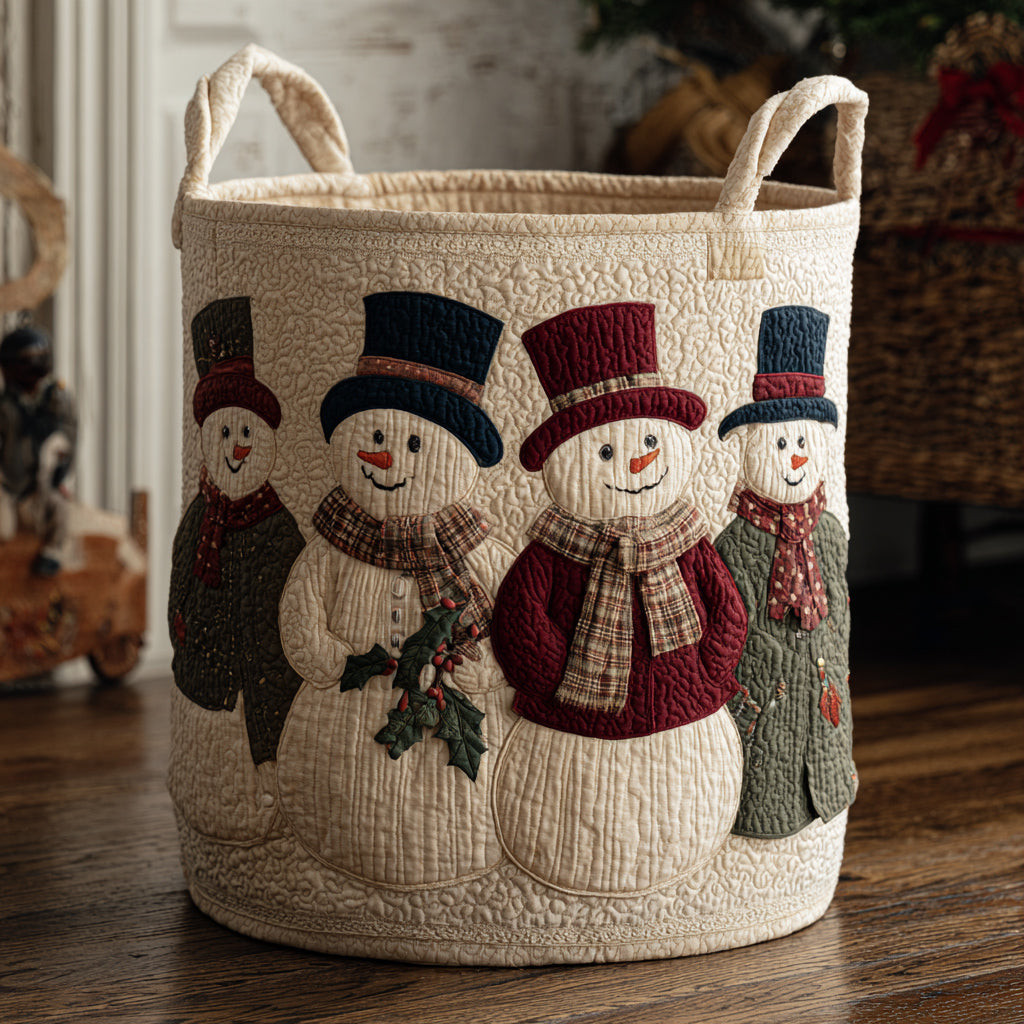 Cheerful Snowman Team Quilted Laundry Basket Best Clothes Hamper Christmas Gifts For Grandparents