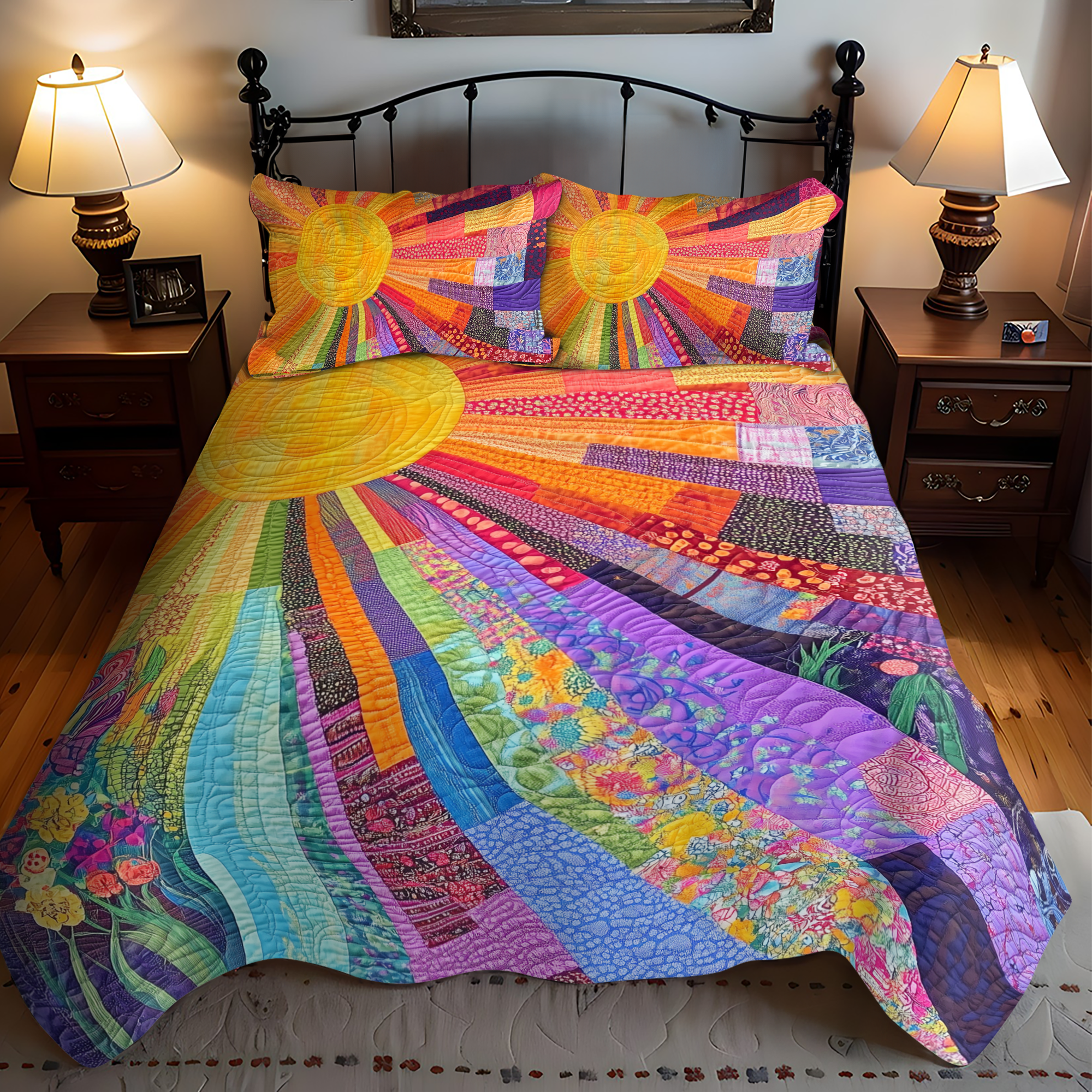 Cheerful Sunshine Quilted Bedding Set Bedspread Set Perfect Mother' Day Gifts