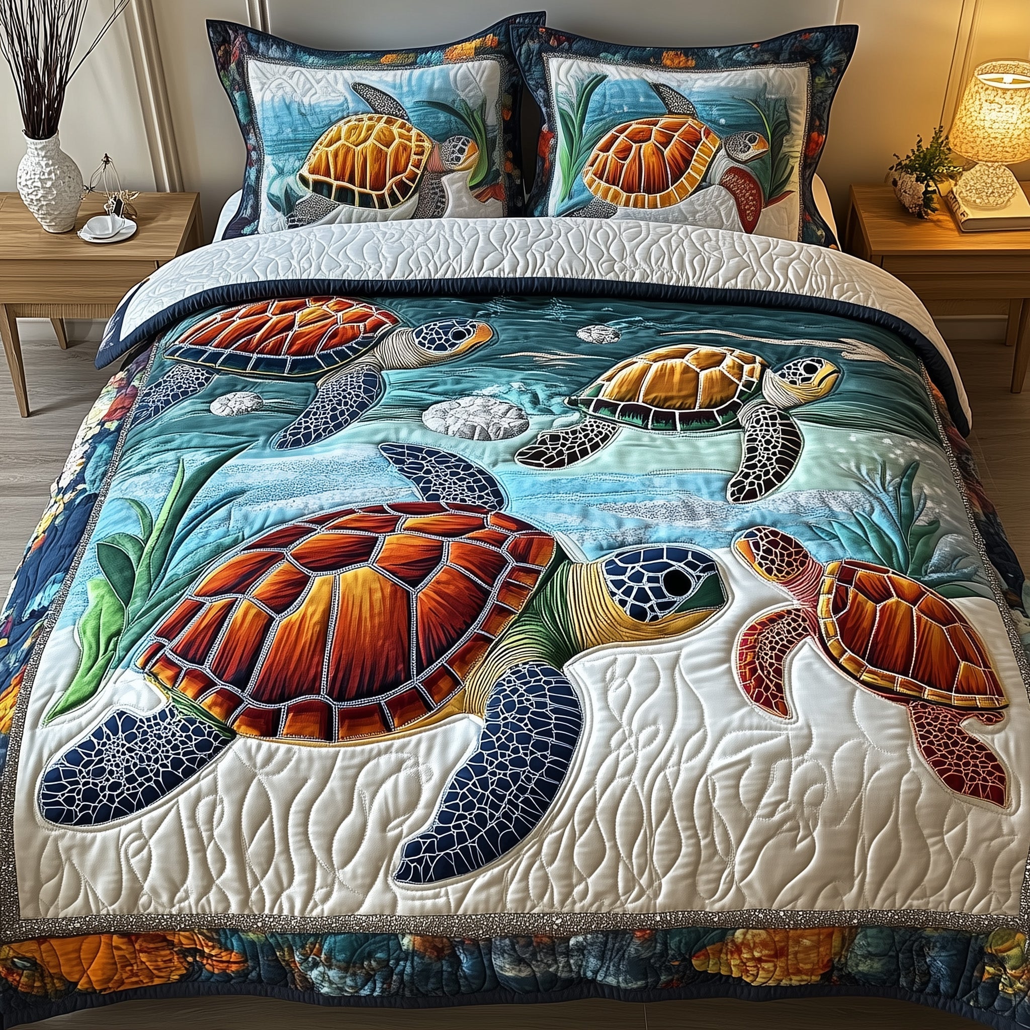 Cheerful Turtle Quilted Bedding Set Comforter And Sheet Sets Sea Turtle Stuff