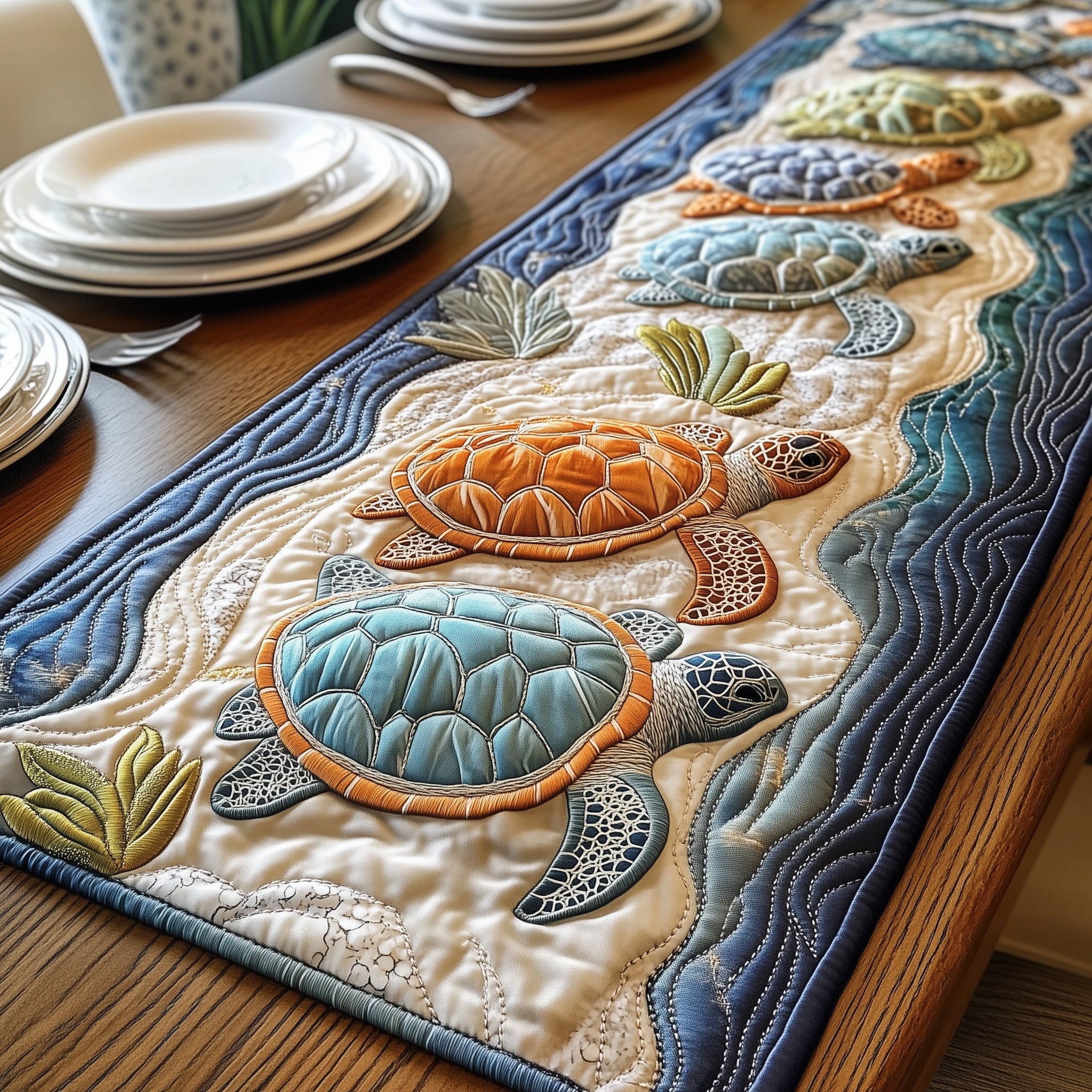 Cheerful Turtle Quilted Table Runner Dining Table Decor Ideas Gifts For Sea Turtle Lovers