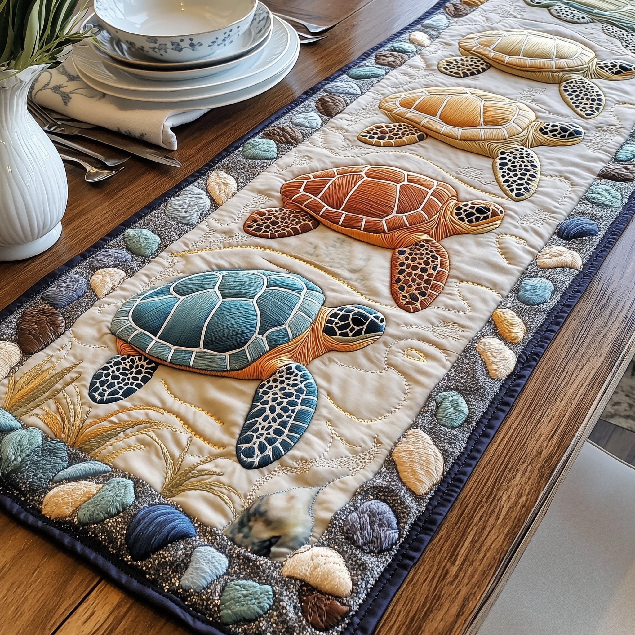 Cheerful Turtle Quilted Table Runner Dining Table Ideas Sea Turtle Themed Gifts