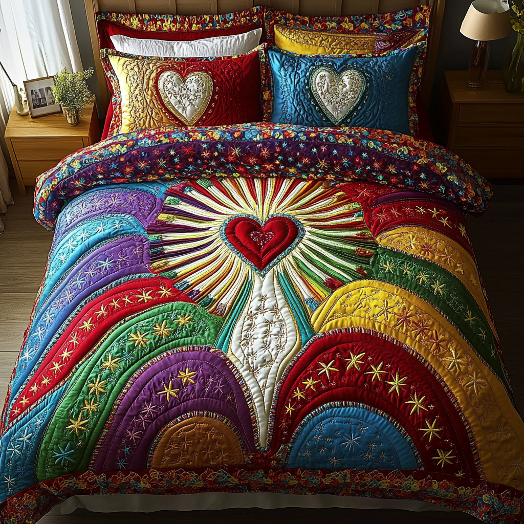 Cherished Heart Quilted Bedding Set Cute Room Decor Mother's Day Gifts For Grandma