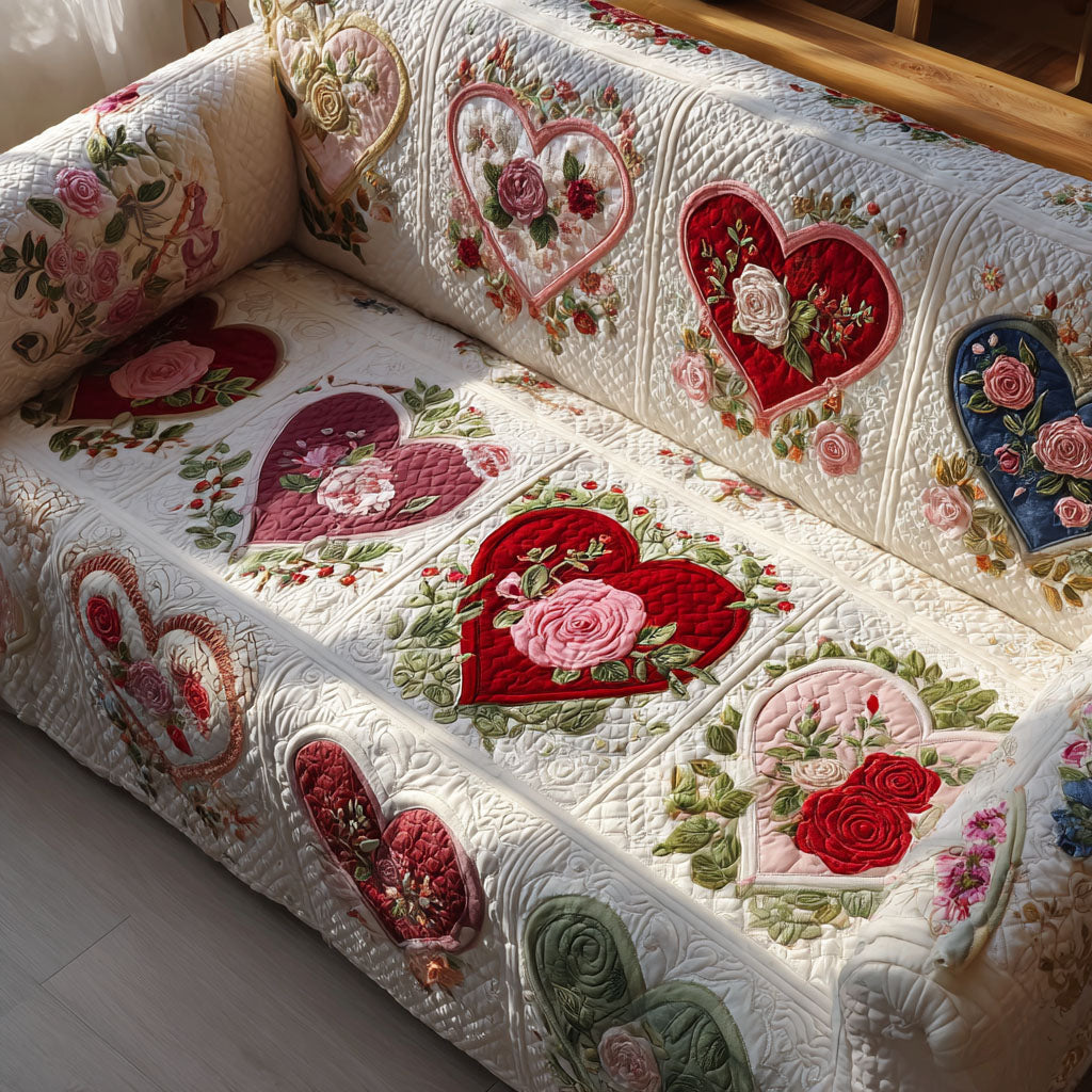 Cherished Hearts Quilted Sofa Cover Living Room Sofa Covers Valentine Day Gifts For Husband