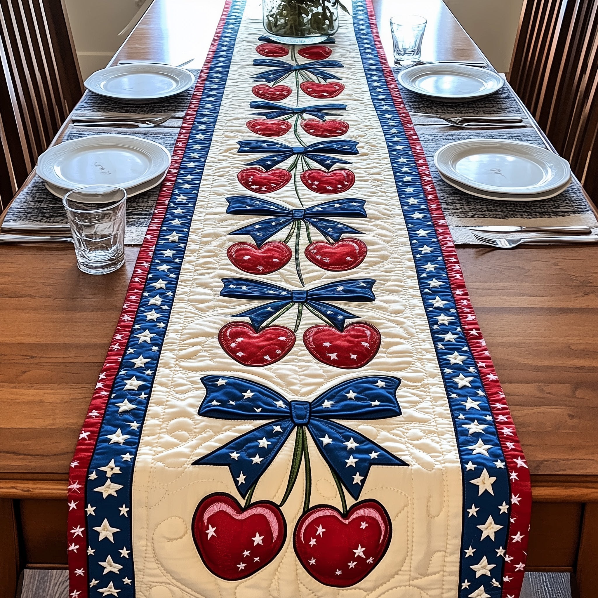 Cherries Quilted Table Runner Fourth Of July Centerpiece Ideas Gifts For A Patriotic Person