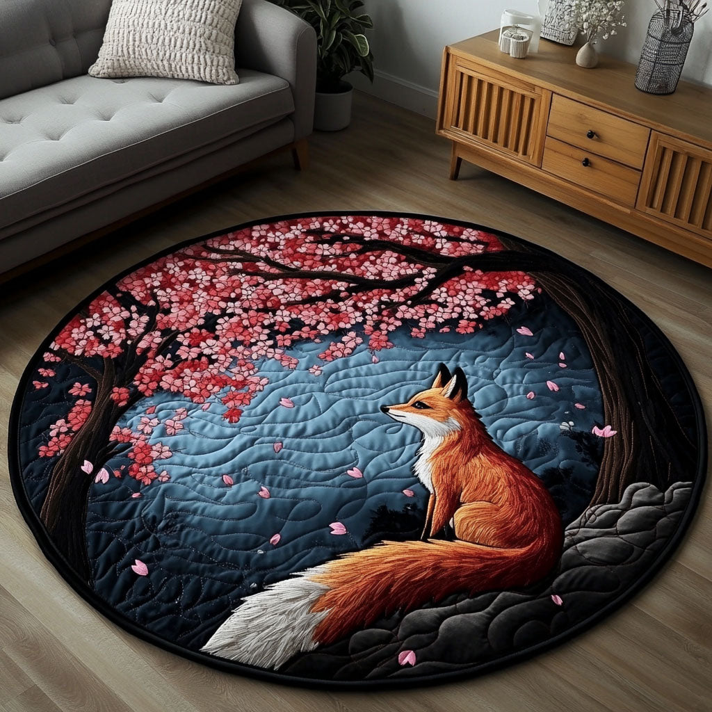 Cherry Fox Bloom Quilted Round Mat Round Indoor Area Rugs Meaningful Gifts For Mom