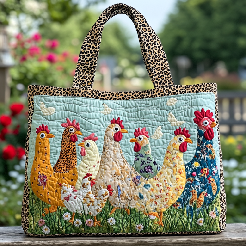 Chicken Bloom Quilted Tote Bag Best Everyday Shoulder Bag Useful Gift For Mother