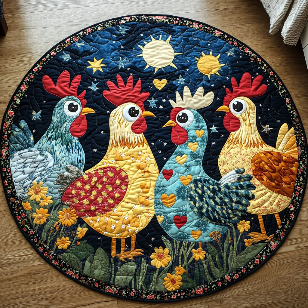 Chicken Charm Quilted Round Mat Cool Circle Rugs Best Gifts For Chicken Owners