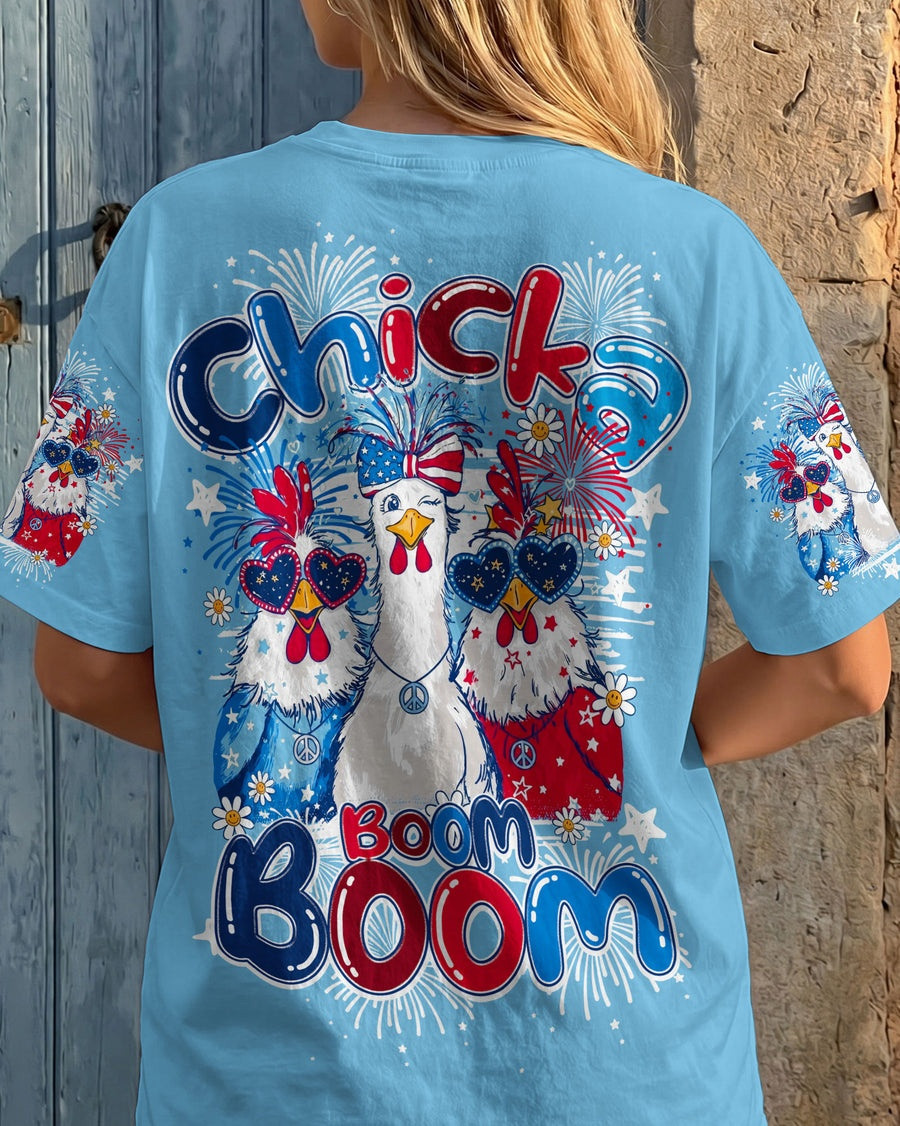 Chicken Chicka Boom Boom USA Flag Fireworks T-Shirt 4th Of July Merch Gift Ideas - Image 2