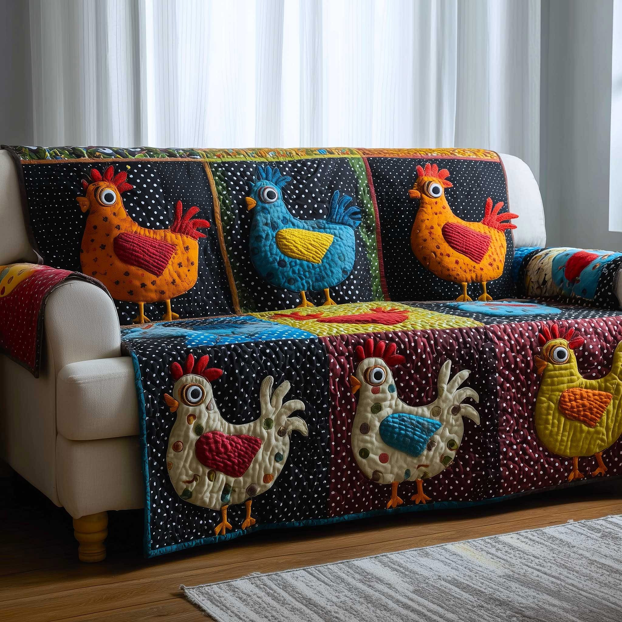 Chicken Clucky Charm Quilted Sofa Cover Farmhouse Couch Covers Gifts For Mom