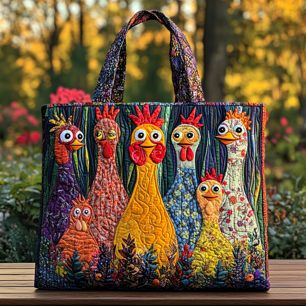 Chicken Colors Quilted Tote Bag Best Everyday Tote Bag Best Gift For Mothers On Mother'S Day