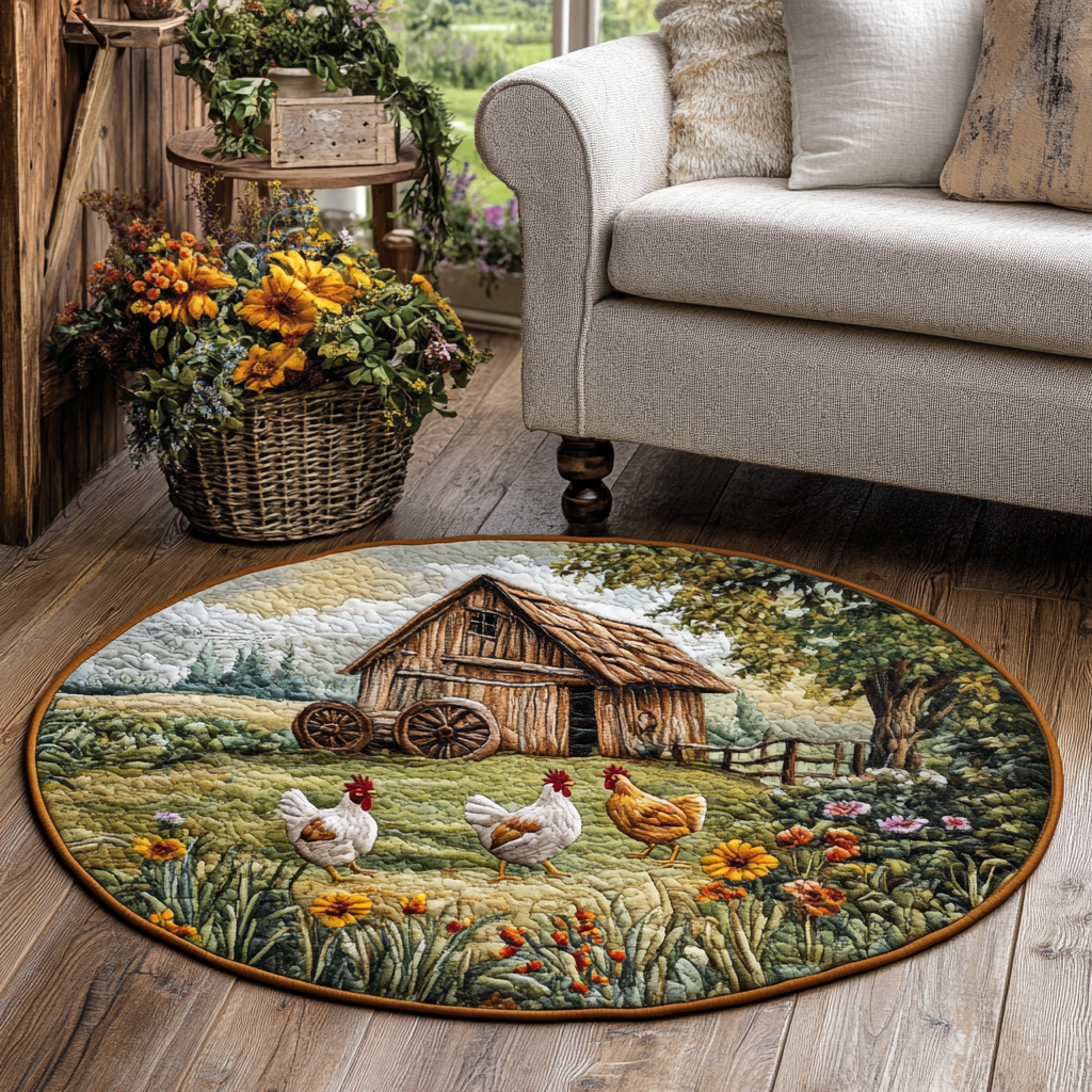 Chicken Coop Quilted Round Mat Round Kitchen Carpet Chicken Christmas Gifts