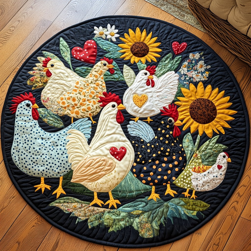 Chicken Cozy Quilted Round Mat Round Floor Mat Chicken Novelty Gifts