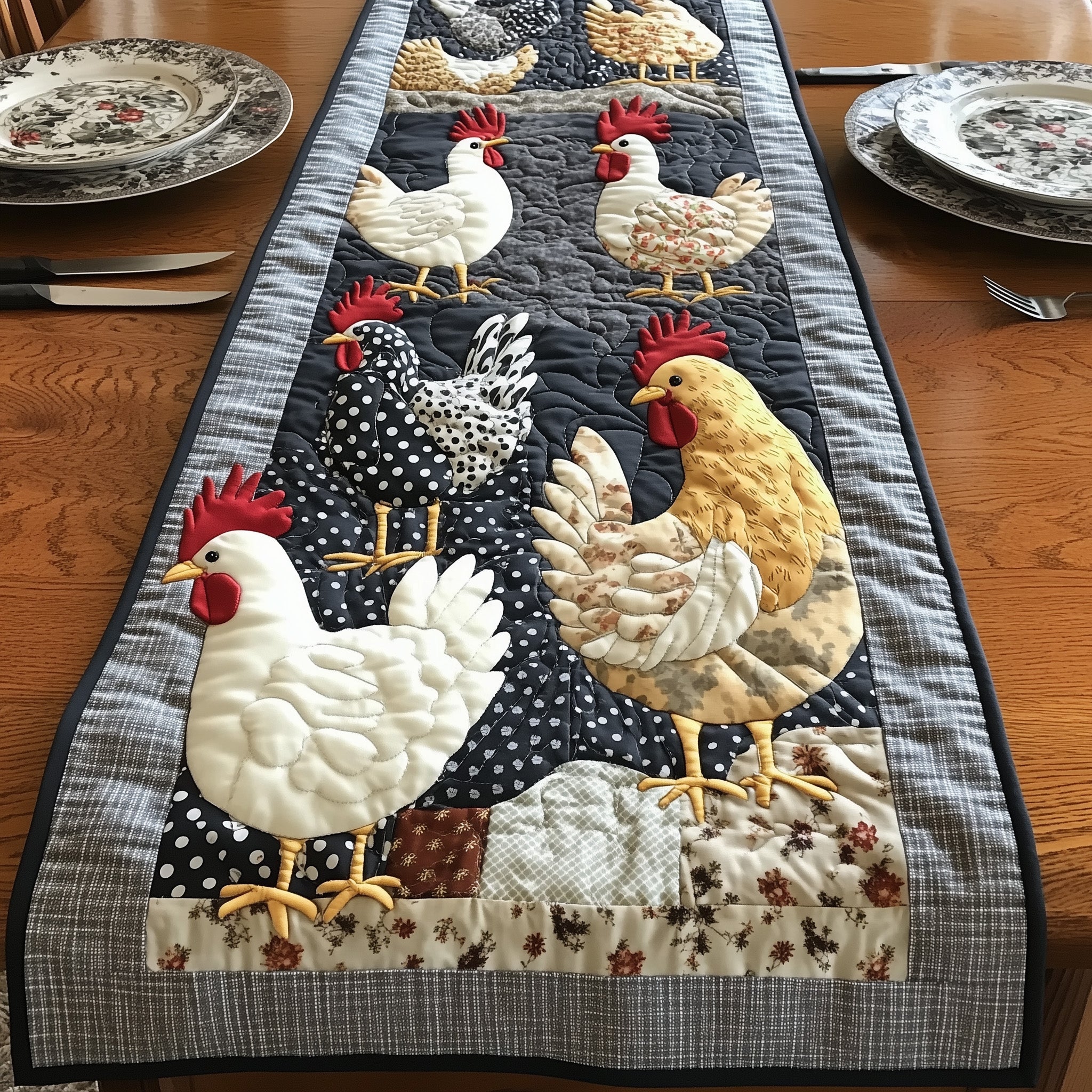 Chicken Crew Quilted Table Runner Dining Table Decor Ideas Gifts For Hen Lovers