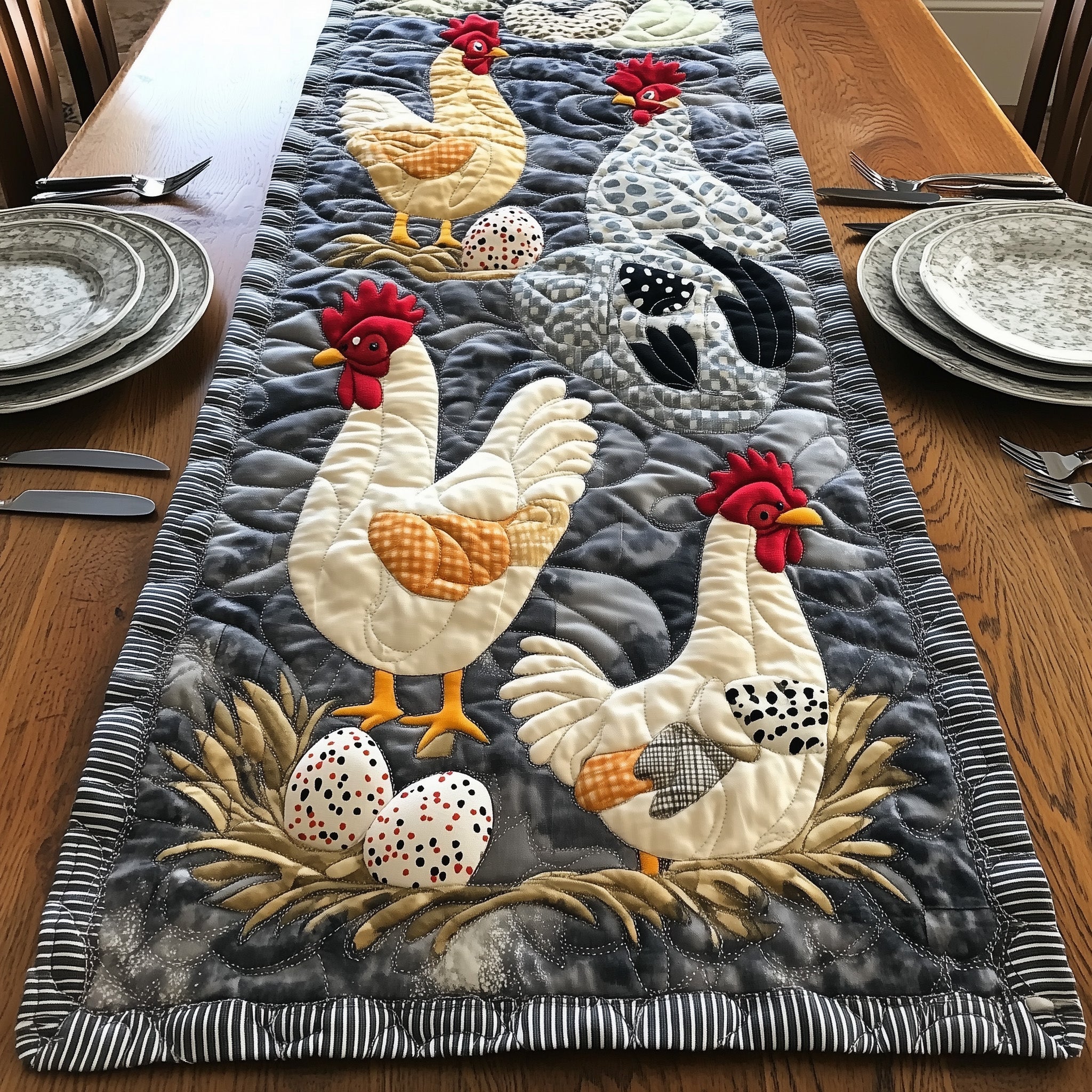 Chicken Crew Quilted Table Runner Long Dining Table Runner Chicken Lover Presents
