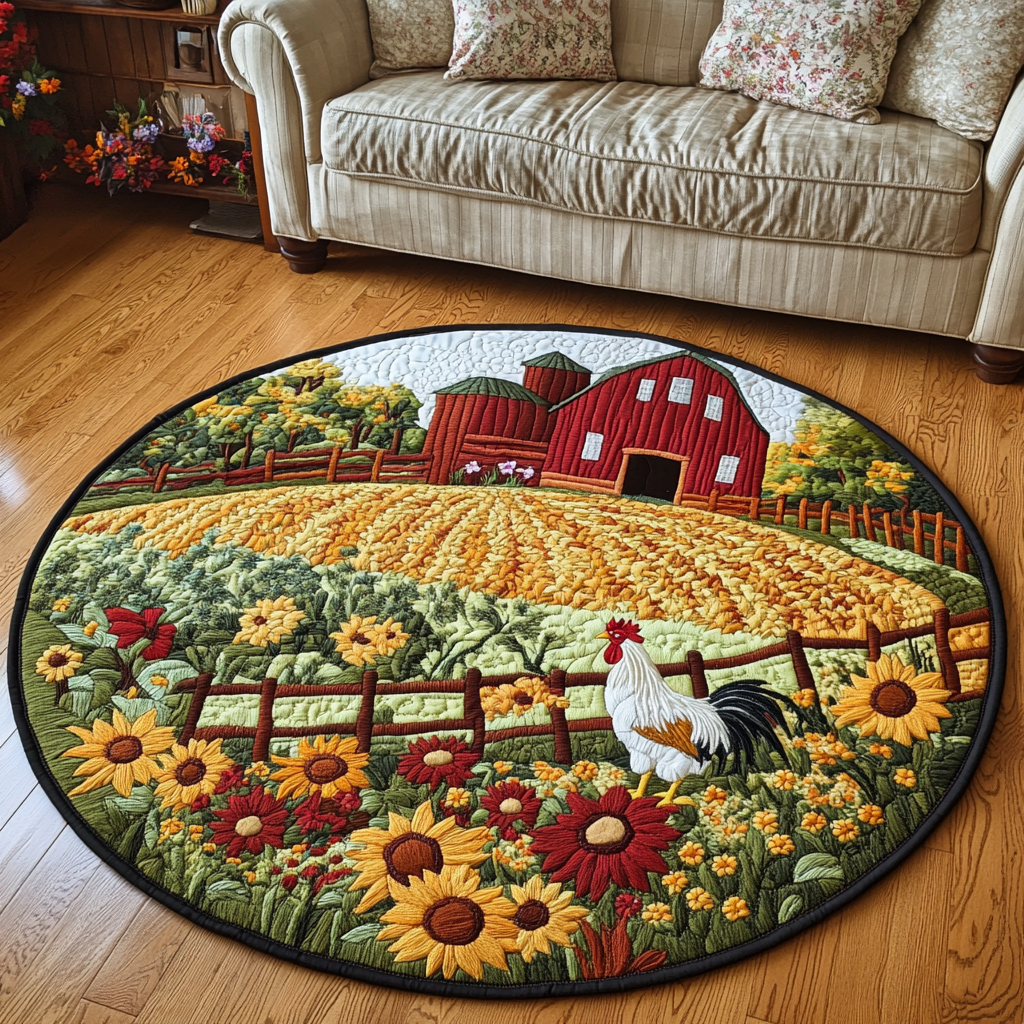 Chicken Farm Quilted Round Mat Small Round Carpet Rugs Best Gifts For Chicken Lovers