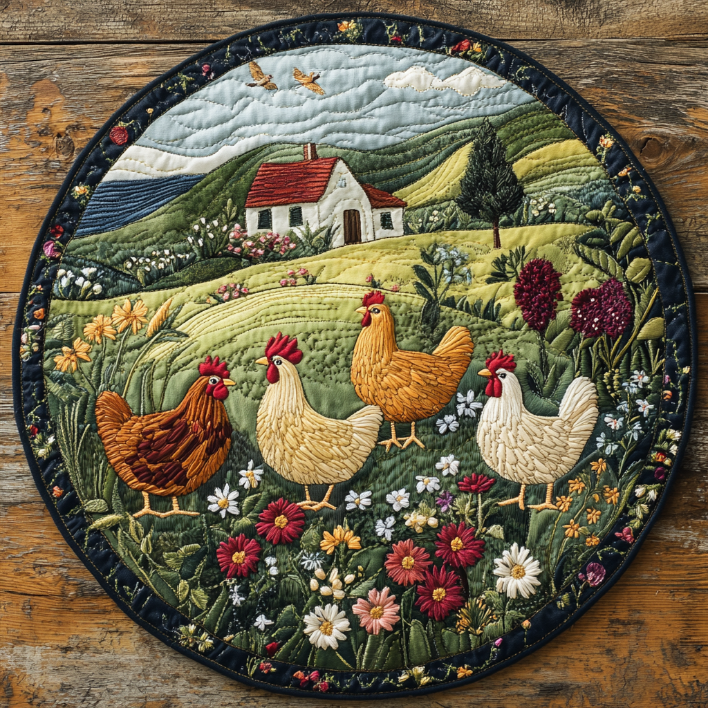 Chicken Feathers Quilted Round Mat Round Floor Rugs Gifts For People Who Love Chickens