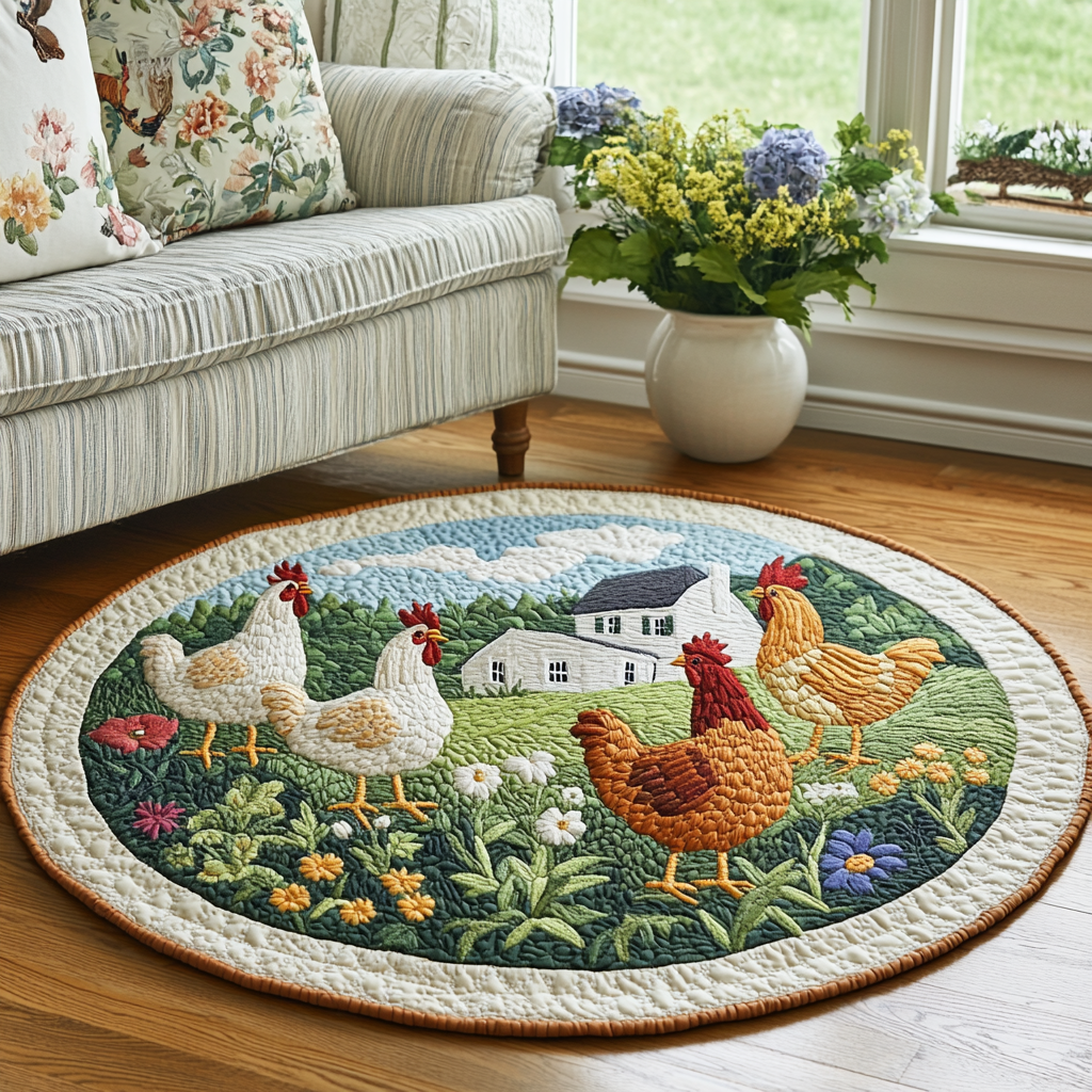 Chicken Hatch Quilted Round Mat Circle Rugs Small Gifts For People Who Own Chickens