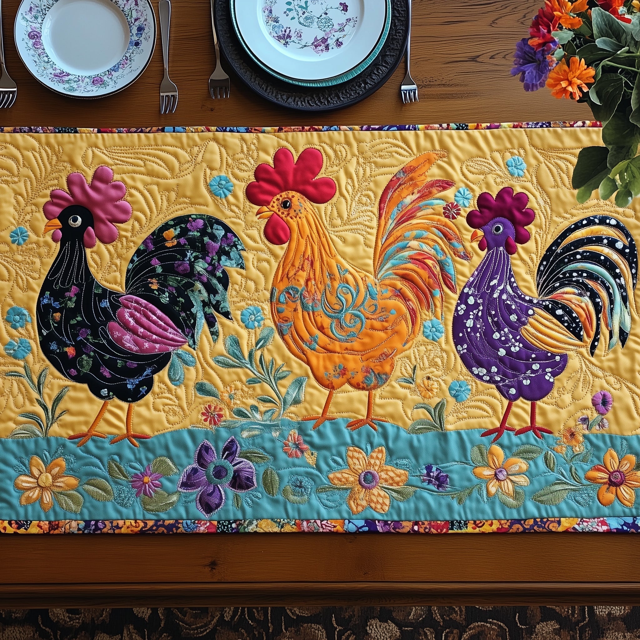 Chicken Heaven Quilted Table Runner Dining Table Centerpiece Ideas Cute Chicken Gifts For Kids