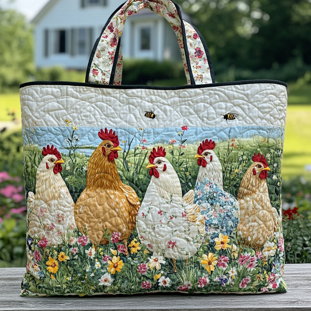 Chicken Meadow Quilted Tote Bag Best Shoulder Tote Bag Mothersday Gift