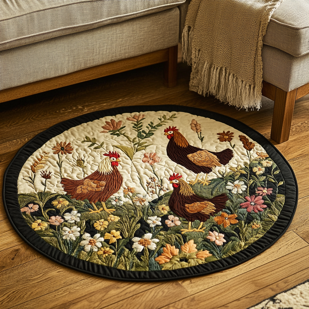 Chicken Nest Quilted Round Mat Circle Mat Gifts For People Who Raise Chickens