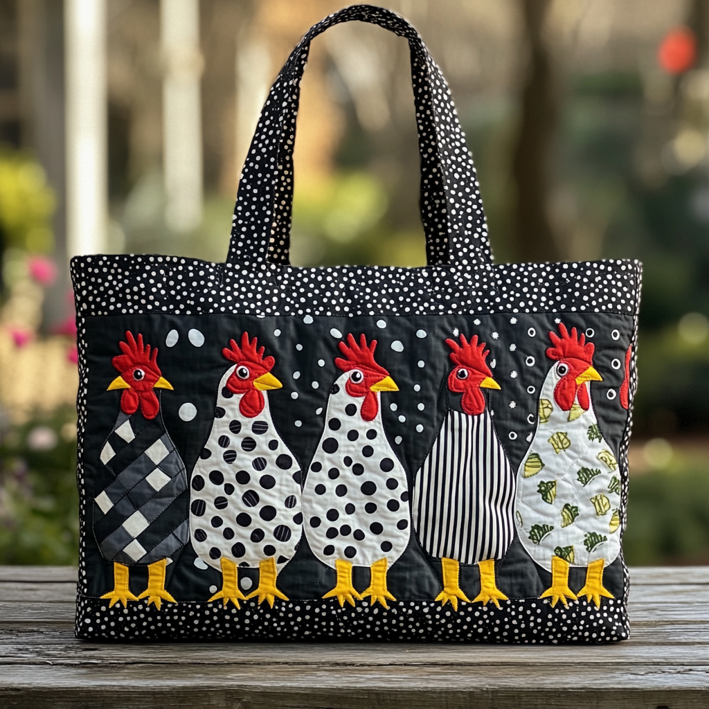 Chicken Parade Quilted Tote Bag Best Everyday Tote Mother's Day For Grandma