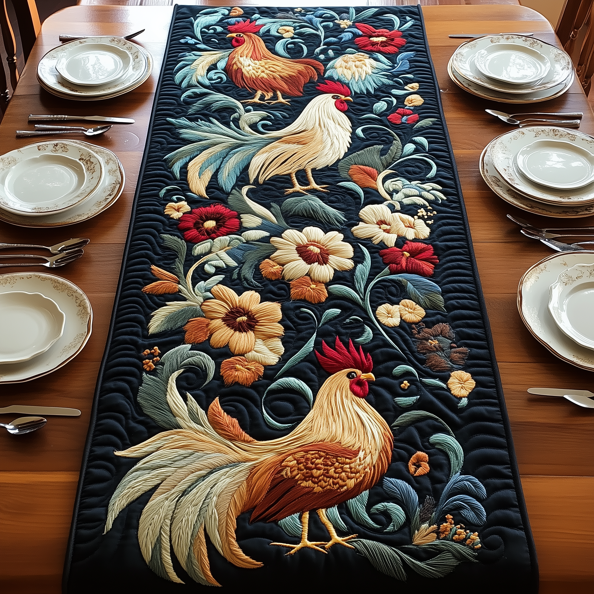Chicken Quilted Table Runner Dining Table Table Runner Chicken Gifts For Chicken Lovers
